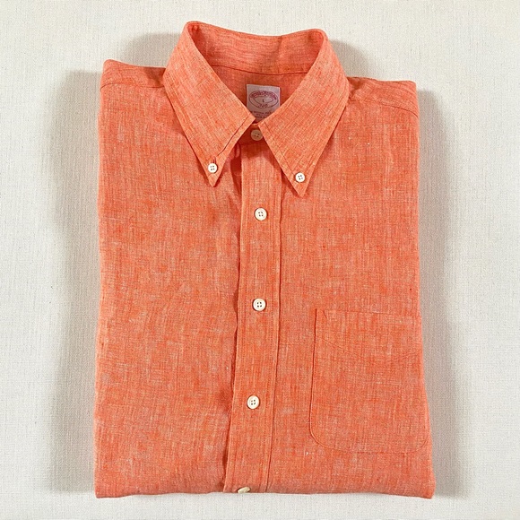 BROOKS BROTHERS 346 MEN’S 100% LINEN SHIRT ORANGE SIZE LARGE - Picture 5 of 15